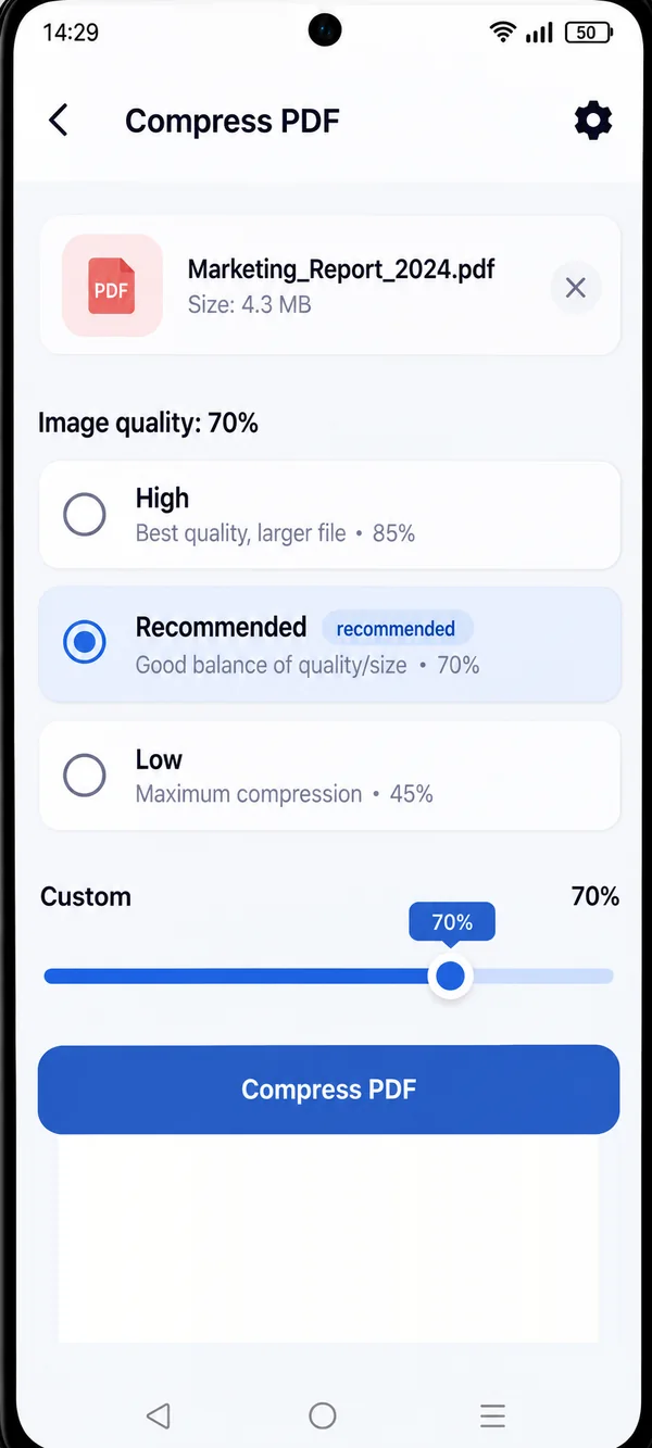 Compress PDF screen in PDF HUB