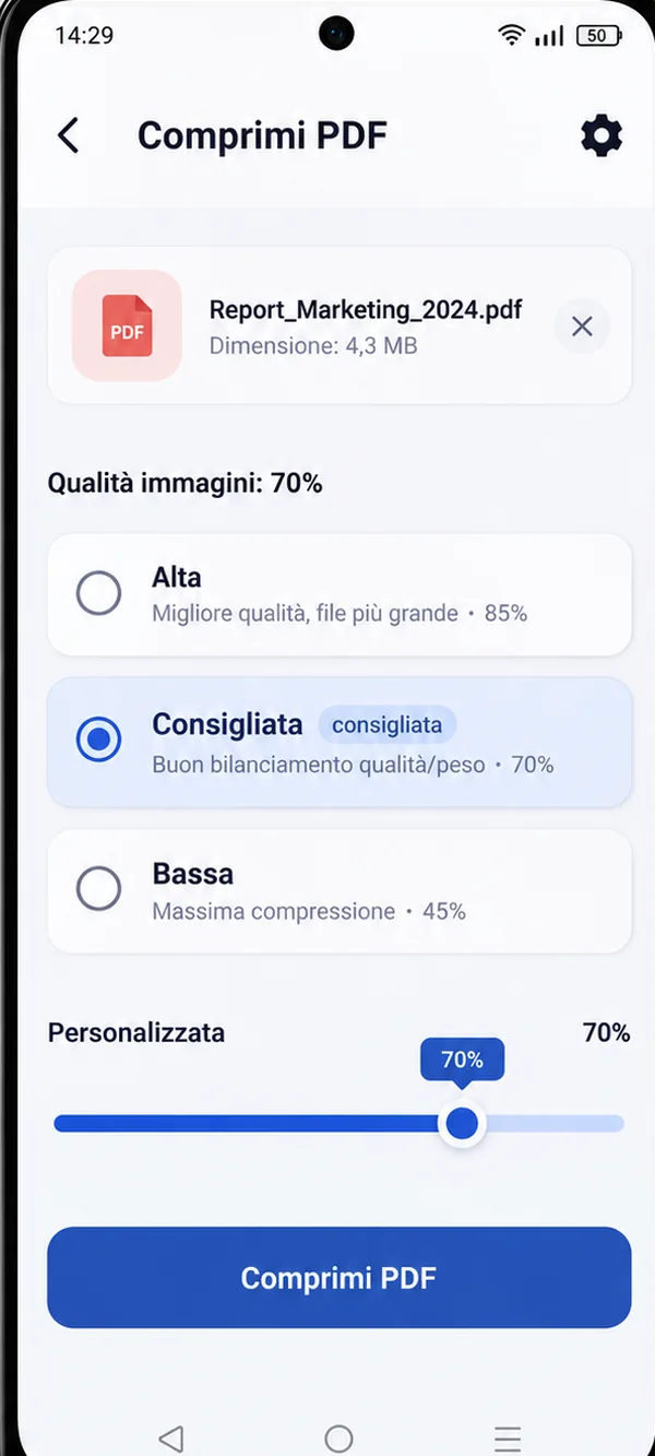 Schermata Comprimi PDF di PDF HUB