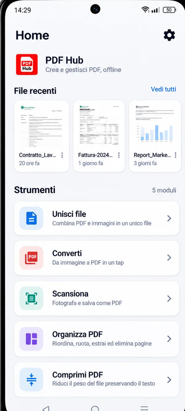 Schermata Home di PDF HUB