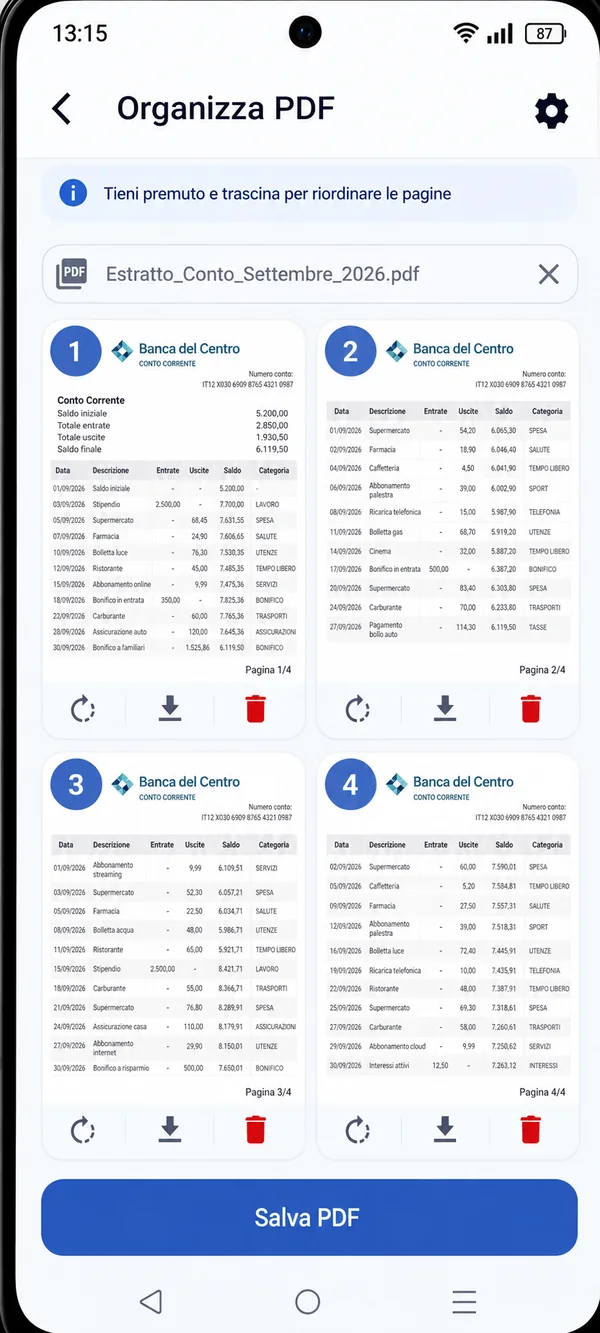 Schermata Organizza PDF di PDF HUB